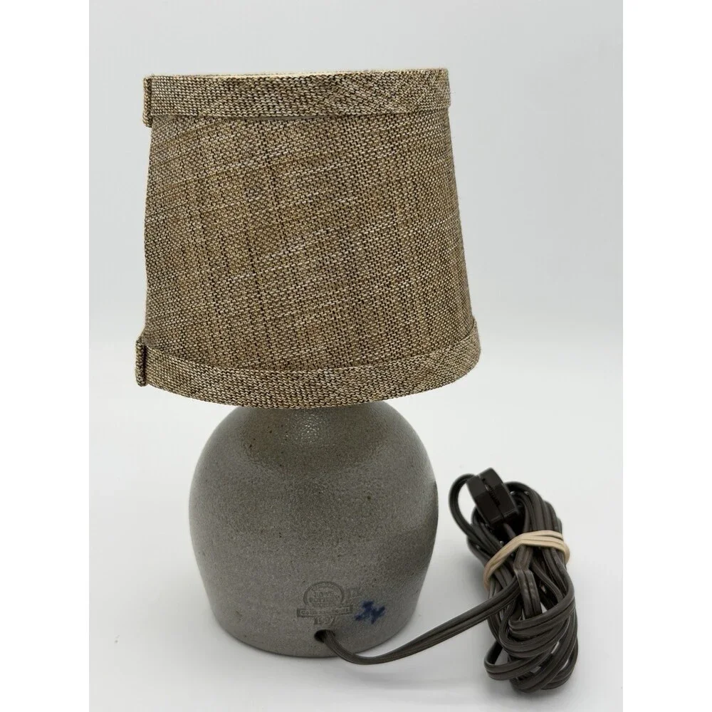 1997 Rowe Pottery salt-glazed stoneware accent lamp painted Blue Heart 8.5 Small